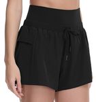 Dragon Fit Women's High Waisted Running Shorts Drawstring Summer Athletic Gym Workout Shorts with Pockets (X-Large, Black)