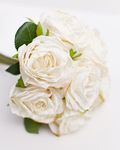 The Baked Studio – 'Dried Touch 7-Piece Rose Stem Bouquet' Artificial Dried Flowers For Cake Decorating, Home Décor, Vases, Weddings, Bridesmaid Bouquets and Crafts (Ivory)