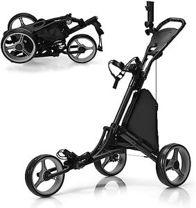 Tangkula Golf Push Pull Cart, Lightweight Aluminum Collapsible 3 Wheels Golf Push Cart, Golf Trolley with Elastic Strap, Umbrella & Cup Holder, Scoreboard Storage & Foot Brake, Golf Cart