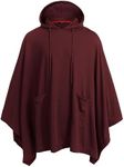 COOFANDY Unisex Casual Hooded Poncho Cape Cloak Fashion Coat Hoodie Pullover with Pocket Wine Red