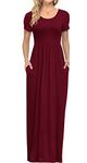 AUSELILY Maxi Dress for Women Summer Casual Long Dresses for Ladies with Pockets XL Wine Red