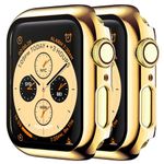 HANKN 2 Pack Plated Hard 44mm Case for Apple Watch Series 6 5 4 SE 44mm Tempered Glass Screen Protector Case, Cover Full Coverage Shockproof Iwatch Bumper (44mm, Gold+Gold)