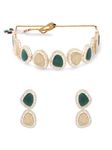 ZAVERI PEARLS Green Stones Mother of Pearls Embellished Choker Necklace & Earring Set For Women-ZPFK17633