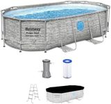 Bestway Power Steel Swim Vista Series II 14' x 8' 2" x 39.5" Above Ground Outdoor Swimming Pool Set with 530 GPH Filter Pump, Ladder, and Pool Cover
