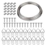 KINBOM Picture Frame Hanging Wire 20 Pcs D-Ring Picture Hangers with Screws, 20 Pcs Aluminum Crimping Loop Sleeve, 1 Pcs Picture Hanging Wire Supports up to 33 lbs (0.8 mm x 100 Feet)