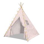 5.5ft Luxury Kids Teepee Play Tent - Includes 20 Star String Lights - Natural Cotton Linen Mix Tipi - Children's Bedroom Decoration Playhouse Gift