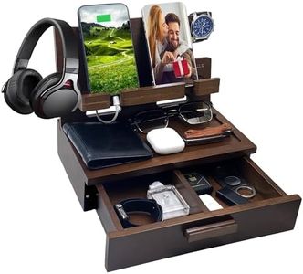 VEIYAILU Gifts for Men Women Him Husband Son Boyfriend Birthday Nightstand Organizer Wood Phone Docking Station Birthday Gifts (Deep Walnut)