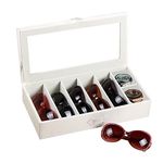 Sunglasses Case for Multiple Glasses Organizer Leather White, Transparent Rectangular 7 Eyeglasses Display Storage Box Caddy for Home Bedroom Nightstand Beside Table Business Trip Gift