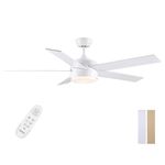 POCHFAN 52 inch White Ceiling Fans with Lights and Remote, Wooden 5 Blades LED Modern Ceiling Fan for Bedroom, Living Room, Dining Room, 3 CCT 6-Speed Quiet Reversible