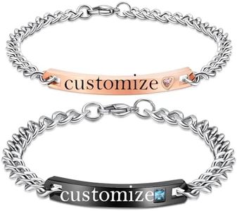 Mens and Womens Stainless Steel Couples Name Bar ID Bracelet Custom Engraving
