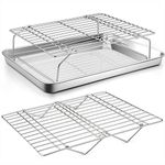 1 Baking Sheet and 2 Cooling Racks Set, P&P CHEF Stainless Steel Half Sheet Tray with Stackable Wire Rack for Cookie Bacon Meat, Non-toxic & Mirror Finish, Rust Free & Dishwasher Safe- 3 Pieces