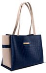 Carrylux Dual Tone Large Capacity Croco Pattern Western Tote Handbags Purses Shoulder Bag For Womens (Navy Blue)