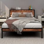 DUMEE Full Bed Frame with Wood Storage Headboard, Metal Platform Bed Frame Full, No Box Spring Needed, Noise Free, Reinforced Strong Support Leg, Textured Black&Brown Oak