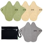 wegreeco 6 Pc Reusable Menstrual Pads, Ultra Thin Pantiliners for Thongs, Cloth Pads, Panty Liners for Teens, Women, Nonslip Pantiliners + 1 Pc Wet Bag(Mustard Yellow, Grey, Beige, XS)