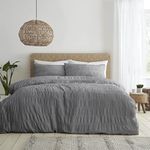 Catherine Lansfield Seersucker King Duvet Cover Set with Pillowcases Grey