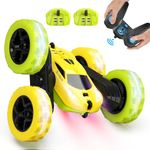 QUNREDA Remote Control Car, RC Car Toys for 6-12 Year Old Boys, Off Road RC Stunt Car 4WD 360° Rotating Remote Control Car for Kids, Boys Girls Gifts for Birthday, Christmas Yellow&Green