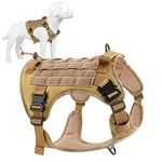 Plutus Pet Tactical Dog Harness with All Metal Buckles, Adjustable, No-pull Service Dog Vest with Molle System for Small Medium Large Dogs (Khaki, S)