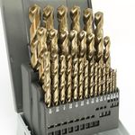 Drill Bit Set 29pcs，M35 Cobalt Drill Bit Set,High Speed Steel Twist Jobber Drill Bit Set for Hardened Metal, Stainless Steel, Cast Iron And Wood Plastic With Metal Indexed Storage Case,1/16"-1/2"