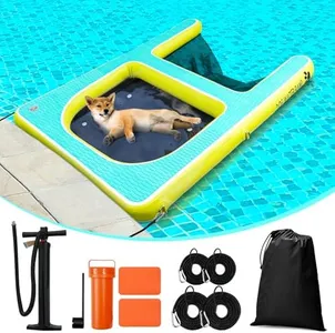 Duckygoo 2 in 1 Dog Pool Float & Water Ramp, Inflatable Dog Boat Ramp,63" Lx47 W Floating Dock for Small to Medium Dogs,Non-Slip(EVA) for Safety, High Stability,Dog Ladder for Boat,Lake