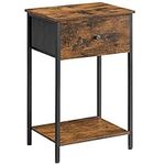 VASAGLE Nightstand with Drawer, End Table, Bed Side Table, Small Table, Tall Night Stand, Rustic Brown and Black ULGS021B01