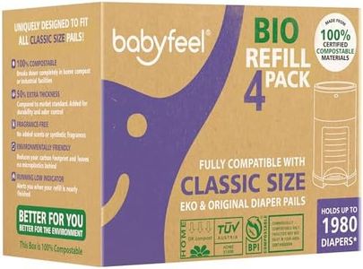 Babyfeel BIO Refills Compatible with DEKOR CLASSIC Diaper Pails | 100% Compostable |4 Pack |50% Extra Thickness | Compost Refill bags with Running Low Indicator |Powerful Odor Control | Fragrance-free