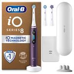 Oral-B iO8 Electric Toothbrushes For Adults, App Connected Handle, 3 Toothbrush Heads, Travel Case & Toothbrush Head Holder, 6 Modes, 2 Pin UK Plug, Violet