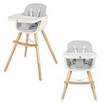 BABY JOY Convertible Baby High Chair, 3 in 1 Wooden Highchair/Booster/Chair with Removable Tray, Adjustable Legs, 5-Point Harness, PU Cushion and Footrest for Baby, Infants, Toddlers (Gray)