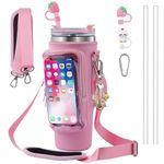 Sunzit Water Bottle Carrier for Stanley Cup,Water Bottle Holder with Strap fit Stanley Cup 40 Oz Tumbler,Stanley Cup Accessories,Water Bottle Bag with Adjustable for Walking Hiking Camping(Pink)