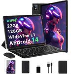 2025 Newest Tablet 10 inch Android 14 AI Tablets, 22GB+128GB, Octa-Core 5G+WiFi 6, Widevine L1 Tablet, 800*1280 FHD, GMS, BT5.0, 1080P FHD, 8000mAh, Face ID, 5+8MP, Tablet with keyboard&Mouse - Black