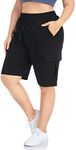 ZERDOCEAN Women's Plus Size Cargo Sweat Shorts Active Summer Workout Walking Athletic Shorts with Pockets, Black, 3X