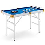 GYMAX 4FT Folding Billiards Table, Portable Pool Game Table Set with 2 Cues, 16 Balls, 2 Chalk, Triangle & Brush, Family Leisure Snooker Table for Kids and Adults (Blue)