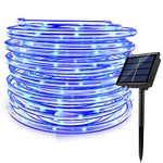 RUICHEN Solar Rope Lights Outdoor String Lights, 16.5 Ft 50 LED Tube Light Waterproof Copper Wire Fairy Lights for Garden Yard Christmas Wedding Party (Blue)