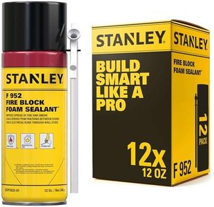 Stanley F952 Fire Block Spray Foam – (12x12oz) Fire Rated Expanding Polyurethane Foam Sealant for Gap Filling & Sealing on Doors, Windows, Walls, Pipes & Joints – Indoor/Outdoor Straw Use | 12 Pack