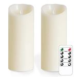 Mavandes 4”x10” Flameless Flickering Candles with Remote,Real Wax LED Battery Operated Pillar Candles with Timer,Ivory Pack of 2 Long Lasting Fake Electric Moving Wick Flameless Candles for Home Decor