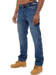 989Zé ENZO Mens Straight Leg Jeans Trousers Regular Fit Denim Pants Free Belt EZ384 Blue 36W / 34L