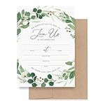 Bliss Collections Invitations with Envelopes for All Occasions, Eucalyptus Greenery Invites Perfect for: Weddings, Bridal Showers, Engagement, Birthday Party or Special Event, Pack of 25 5x7 Cards