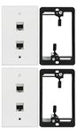 Wi4You Cat6 Wall Plate 2 Port, Single Gang RJ45 Wall Plate White with Mounting Bracket and Cat6A Jack for CAT5/CAT5E/CAT6/CAT6A Rated Ethernet Cables Connection (2 port, 2 pack)