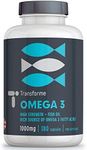 Transforme Omega 3 Fish Oil 1000mg 180 Softgels, Pure High Strength, Balanced EPA & DHA, Natural Vitamin E