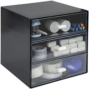 Zuiaso Desk Organizer with Drawer, Desk Storage Box, Plastic Office Stationery Supplies Organizers, Desktop Organizer for Office School Home (3 drawer, Black)