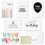 Ohuhu Happy Birthday Cards with Envelopes, 48 Assorted Folded Kids Birthday Greeting, Blank Note Cards White Envelopes and 48 Happy Birthday Stickers, 4 x 6 inch, Candle, Cake Balloon Designs