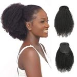 Afro Kinky Curly Ponytail Human Hair 4C Curly Drawstring Ponytail Extension for African Women 10A Brazilian Virgin Human Hair Natural Black Color 12 Inch