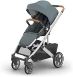 UPPAbaby Cruz V3 Stroller - from Birth + Car Seat Compatible - Full-Size, Reversible Seat - Infant Insert, Bug and Rain Shields Included - Callum (Stone Blue/Silver Frame/Sand Leather)