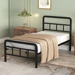 Richwanone 14 inch Twin Bed Frame with Headboard and Footboard, Metal Bed Frame with Steel Slat Support, No Box Spring Needed, Easy Assembly, Black