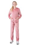 CityComfort Girls Tracksuit Set, 2 Piece Velour Hoodie and Tracksuit Bottoms Lounge Set (Pink, 9-10 Years)