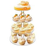 hicoosee Cupcake Stand, 4 Tier Cake Stands, Transparent Round Acrylic Display Stands Cupcake Reusable Dessert Tower for Baby Shower, Wedding, Birthday Party, Graduation Party