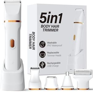 KINGTEE 5-in-1 Electric Bikini Trimmer for Women – IPX7 Waterproof Shaver, Cordless Body & Facial Razors for Women, Ceramic Blades, USB-C Rechargeable, Painless Hair Removal Kit (White)