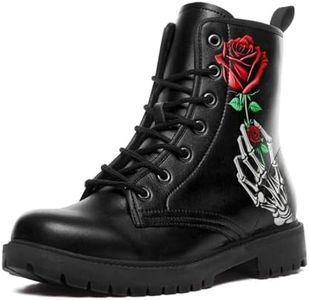 coolcustomize Custom Black Combat Boots for Women Fashion Lace-Up Skull Rose Ankle Booties Chunky Heel Platform Leather Boots, Black5, 10.5 Women/9 Men
