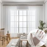 Ftinala Off White Sheer Curtains 102 Inches Long 2 Panels Pinch Pleat Drapes Faux Linen Textured See Through Custom 102 Inch Curtains with Pleat Hooks for Track Dining Room Curtains Ceiling Floor