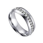 Daesar Wedding Rings for Women Silver, Stainless Steel Rings Women Elegant Polished 5MM Row Cubic Zirconia Custom Engrave Personalized Ring Size 12