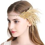 JaosWish Vintage Gold Flapper Headband 1920s Art Deco Sparkling Headband Gatsby Feather Headpiece(Size: One Size)